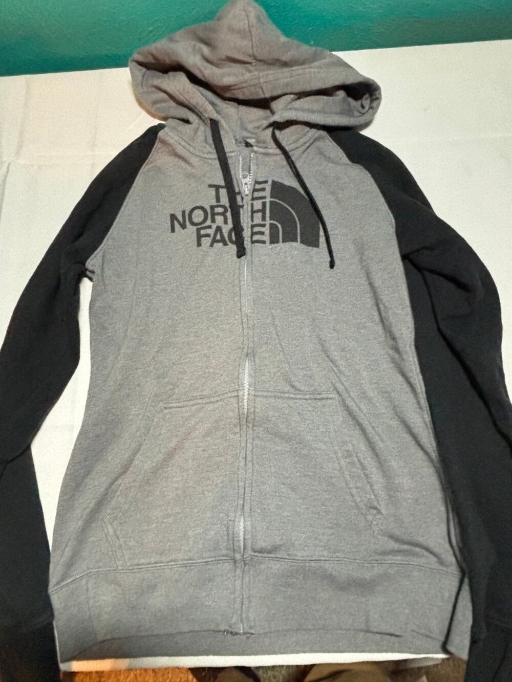 The North Face Women's Full Zip Hoodie Gray Black Raglan